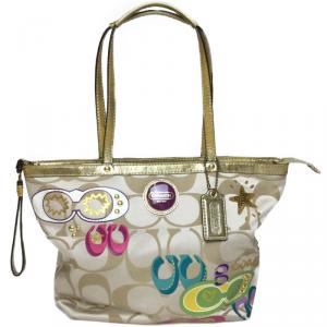 Coach Gold/Beige Signature Satin Tote Bag