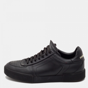 Dolce & Gabbana Black Leather Miami Logo Trainer Sneakers Size 44