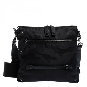 Valentino Black Nylon Camouflage Messenger Bag