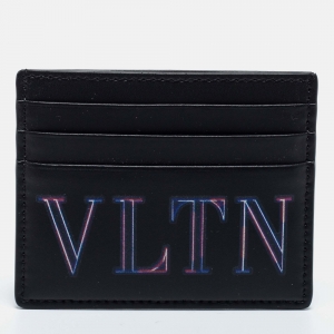 Valentino Black Leather VLTN Logo Card Holder