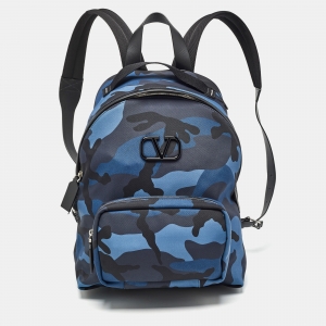 Valentino Blue Camo Nylon VLogo Backpack