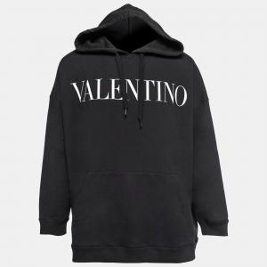 Valentino Black Cotton Logo Printed Oversized Hoodie M