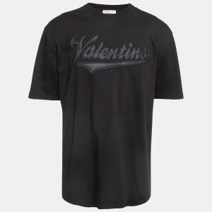 Valentino Black Logo Applique Cotton Crew Neck T-Shirt XXL