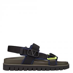 Valentino Military Green/Blue Neoprene VLOGO Back Strap Sandals Size 41.5