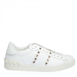 Pre Owned Valentino White Leather Rockstud Untitled Sneakers Size 42