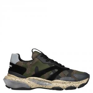 Valentino Military Green Fabric and Leather Camouflage Bounce Trainer Sneakers Size 43