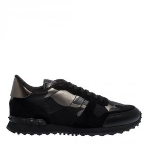 Valentino Black Fabric and Leather Camouflage Rockrunner Sneakers Size 41