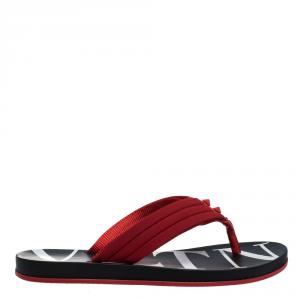 Valentino Red Neoprene and Leather VLTN Flip Flops Size 45