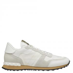 Valentino White Fabric and Leather Camouflage Rockrunner Trainer Sneakers Size 41