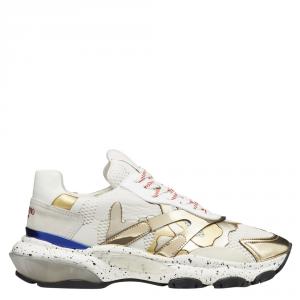 Valentino Platinum Metallic Fabric and Leather Camouflage Bounce Sneakers Size 42
