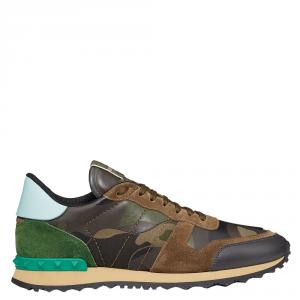 Valentino Military Green Fabric and Leather Camouflage Rockrunner Sneakers Size 41