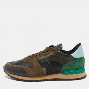 Valentino Multicolor Camo Print Canvas, Leather and Suede Rockrunner Sneakers Size 41