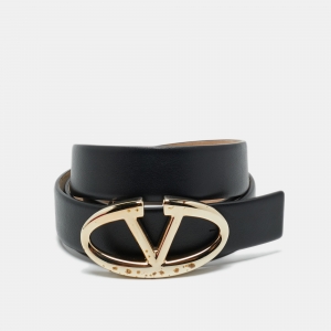 Valentino Black/Beige Leather VLogo Reversible Belt 95CM