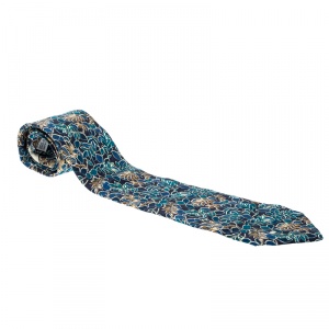 Valentino Cravatte Blue Floral Printed Silk Traditional Tie