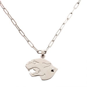 Valentino Panther Charm Silver Tone Chain Link Pendant Necklace 