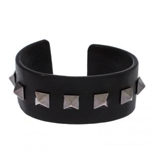 Valentino Rockstud Black Leather Open Cuff Bracelet