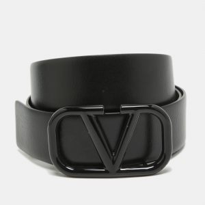 Valentino Black Leather VLogo Buckle Belt 100CM