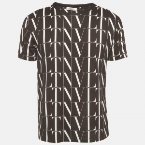 Pre Owned Valentino Monochrome Logo Print Jersey Crewneck T-Shirt M