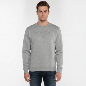 Pre Owned Valentino Grey Printed Jersey Crewneck Sweatshirt XL 