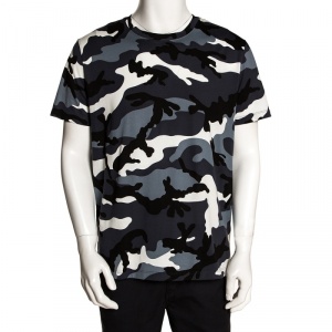 Valentino Blue Cotton Camouflage Print T Shirt L