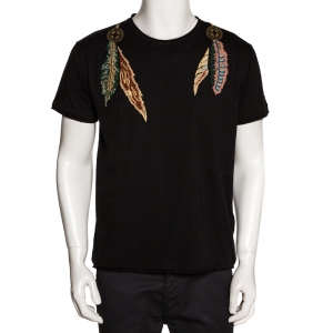 Valentino Black Cotton Charm Bead Embellished T Shirt M