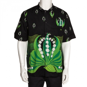 Valentino Black & Green Cotton Lily V Short Sleeve Shirt XL