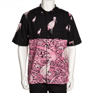 Valentino Black & Pink Cotton Japanese Pond Print Short Sleeve Shirt XL