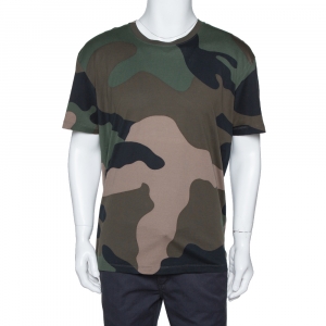 Valentino Green Macrocamouflage Print Cotton Crew Neck T-Shirt XL