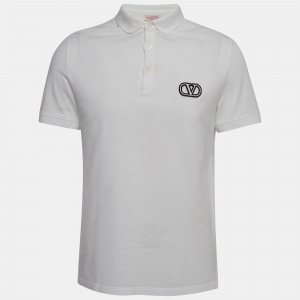 Valentino White Cotton Pique Logo Embroidered Polo T-Shirt L