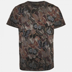 Valentino Grey Butterfly Print Cotton Crew Neck T-Shirt M