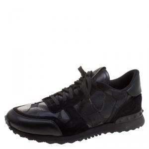 مملوكة مسبقًا Valentino Black Camouflage Leather and Suede Rockrunner Sneakers Size 42