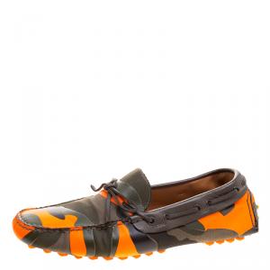 Valentino Two Tone Camouflage Leather and Canvas Bow Loafers Size 42