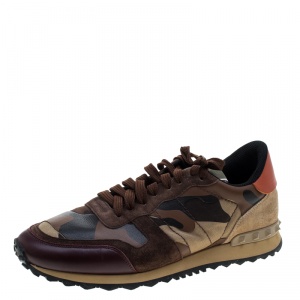Pre Owned Valentino Multicolor Camouflage Canvas and Leather Rockrunner Sneakers Size 43