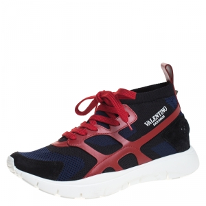 Pre Owned Valentino Tricolor Mesh And Leather Sound High Top Sneakers Size 41.5