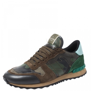 Pre Owned Valentino Multicolor Camouflage Printed Canvas And Leather Rockrunner Sneakers Size 40