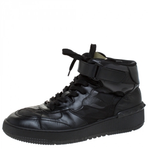 Pre Owned Valentino Black Camouflage Print Canvas And Leather High Top Sneakers Size 45