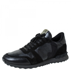 Valentino Black Camouflage Leather and Suede Rockrunner Sneakers Size 43