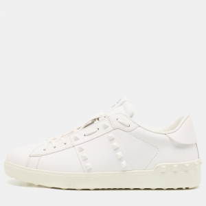 Pre Owned Valentino White Leather Ruckstud Low Top Sneakers Size 43