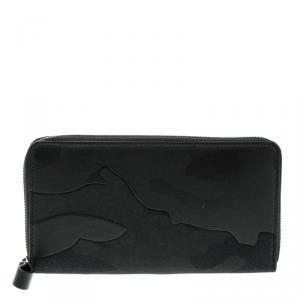 Valentino Black Camouflage Leather Noir Zip Around Wallet