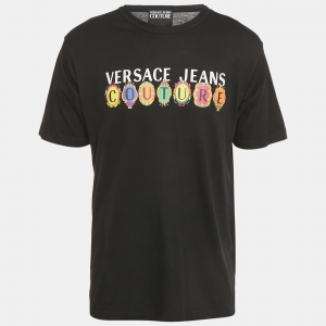 Pre Owned Versace Jeans Couture Black Logo Print Jersey T-Shirt XL