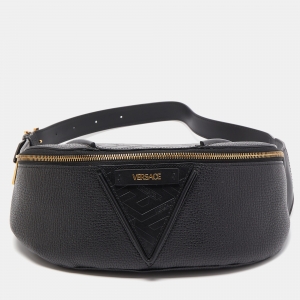 Versace Black Leather V Greca Signature Belt Bag 