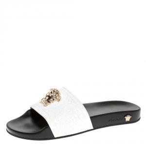 Versace White Baroque Rubber Medusa Head Slides Size 41