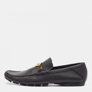 Versace Black Leather Medusa Detail Slip On Loafers Size 45