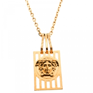 Versace Medusa Tag Gold Tone Pendant Necklace