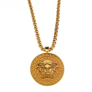 Versace Medusa Gold Tone Chain Link Medallion Pendant Necklace