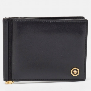 Versace Black Leather Medusa Money Clip Wallet