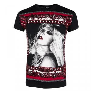 Pre Owned Gianni Versace Black Donatella Print Crew Neck T-Shirt M