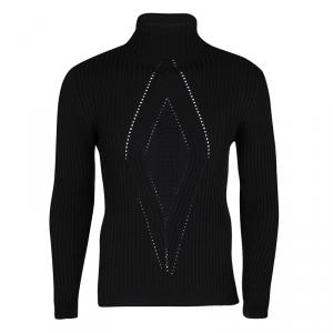 Pre Owned Gianni Versace Black Wool Ribbed Turtle Neck Sweater L