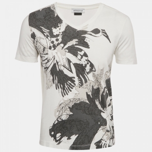 Pre Owned Versace White Printed Jersey V-Neck T-Shirt S