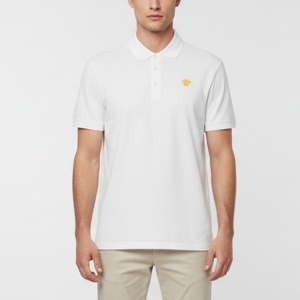 Pre Owned Versace White Medusa Embroidered Piqué Knit Polo T-Shirt M